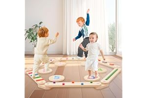 Siairo Wooden Balance Beam with Balance Stepping Stones,Wooden Balance Board,Montessori Toy Build Coordination,Agility and Strength,Obstacle Course for Toddler,Best Gift for Kid