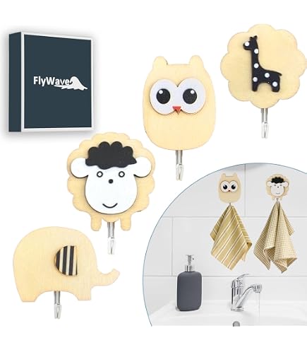 Porte-Manteau Enfant Adhésif - 6 Crochets En Bois Animaux Mignons - Sans Percage - Chambre, Salle De Bain