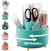 Rotating Desk Organiser Children 360  Rotating Large Capacity Pens Desk Pen Holder with 5 Compartments Aesthetic Stationery Pens Organiser for Office School Home Blue