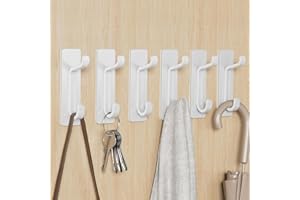pickpiff Ganchos adhesivos ultra fuertes, soporta hasta 6 kg, ganchos de metal para puerta, ganchos para toallas, ganchos autoadhesivos, ganchos para ducha sin taladrar, color blanco, 6 unidades