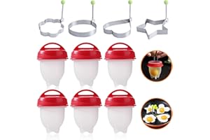 WYTNB 6 Cuisine Antiadhésifs Chaudière à Oeufs en Silicone, Chaudière À Œufs En Silicon Anti-Adhésif avec 4 Formes Moule pour Anneau D'œuf Cuit, Moule à Oeufs Sans Coquille pour Maison Restaurant
