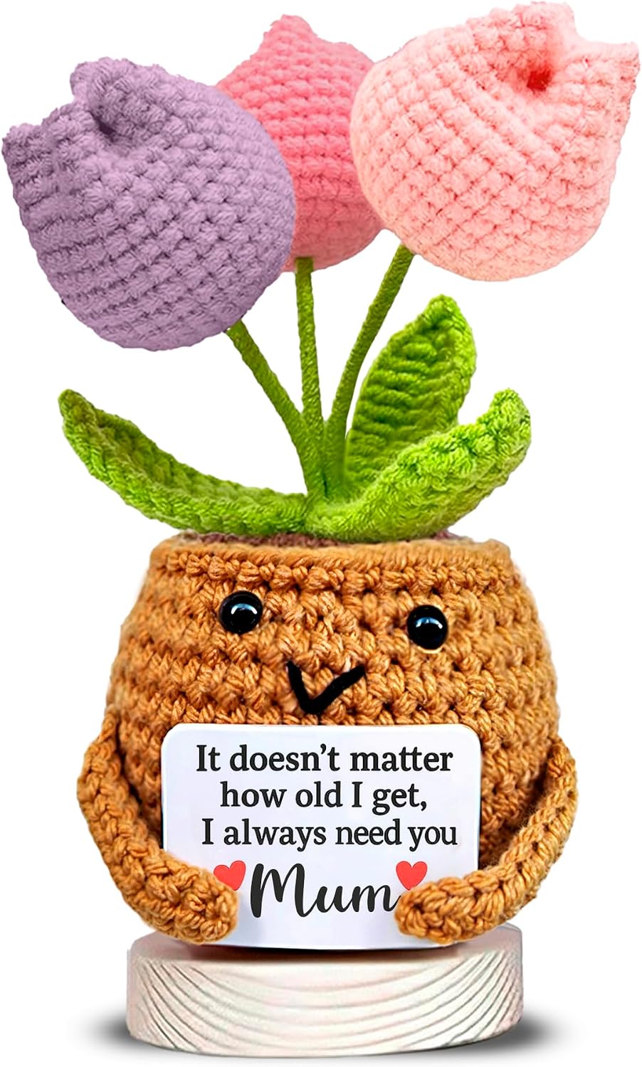 Crochet Tulip Mum Gift with Sweet Message – “I Always Need You Mum” – Handmade Mother’s Day Gift, Birthday Gifts for Mums, Cute Appreciation Keepsake, Thank You Mum Present