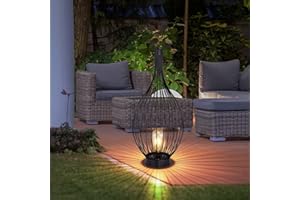 ‎ETC-SHOP etc-shop Solarleuchte Stehlampe Beistellleuchte Außenleuchte Terrassenlampe Balkon, IP44 Akku Metallstäbe gebogen schwarz amber, 1x LED warmweiß, DxH 25x57 cm