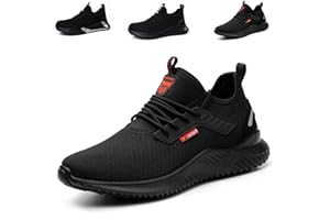 HANANI Lightweight Steel Toe Caps Trainers Safety Shoes Boots Mens Womens Work Industrial Work Shoes Unisex Black EU36-EU46