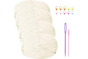 RENYIZ Fil épais pour crochet et coton, 4 x 50 g, fil à crochet pour débutants avec accessoires de crochet, blanc