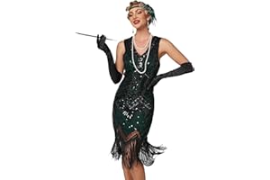 VILOREE Sukienka damska w stylu retro z lat 20. XX wieku, z cekinami, dekolt w kształcie litery V, Wielki Gatsby, impreza tematyczna