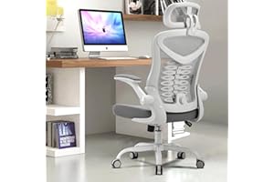 Magic Life Silla de Escritorio Sillas de Oficina Reposabrazos abatible de 90 ° Silla ergonómica para computadora Soporte Lumbar Altura Ajustable Giratoria de 360 ° Mecedora (Blanco)