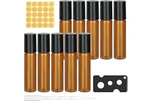 CENCERY Flacone roll-on vuoto da 5 ml per olio essenziale, flaconi roll-on per oli da 5 ml, flaconi roll-on marroni con apriscatole, contagocce, etichetta (confezione da 10)