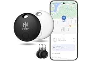 HH-Tech Android Tracker Tag (Pack-2 Black+White and 2 protectors) Works with Google Find Hub, Smart Tag Tracker, Item Finder, Easily Track Your Keys, Wallet, Bag, Suitcase, and More (Android only)