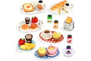 YAJIMAOY Cibo in Miniatura per Bambole, Miniatura Cibo e Bevande Miniatura, Alimenti in Miniatura, Mini Cibo Set, 1:12 Accessori da Cucina in Miniatura con Colazione in Miniatura Pane Uova Caffè Toast (B)
