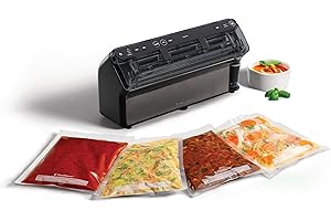 FoodSaver Scelleuse Elite Tout-en-un Liquide+ | Des aliments frais jusqu’à 5x plus longtemps* | Scellage liquide | Avec 1x rouleau (28 cm x 2,43 m) & 4 x Sacs de scellage sous vide (0,94 l & 3,78 l)