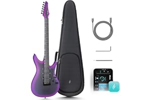 Enya Chitarra elettrica Inspire 39" intelligente in fibra di carbonio con altoparlante wireless da 15 W, 20 suoni diversi, preset integrati, cavo di ricarica, chiave di regolazione e custodia per