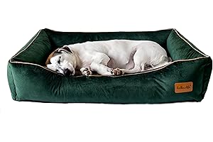 Halkalife Divano per Cani Impermeabile e Resistente all'abrasione. Divano Lussuoso e Glamour per Un Cane o Un Gatto. Letto Morbido per Cani. (M (80x50x18 cm), Verde Bottiglia)