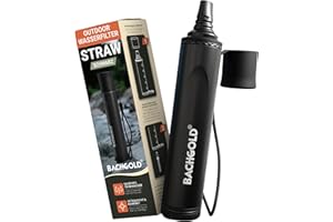 BACHGOLD Straw Filtre à eau de survie en plein air – Équipement de préparation ultra léger fournit jusqu'à 500 l d'eau potable fraîche pour toutes les situations d'urgence, avec tuyau, construction (Noir)