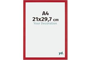 yd. Your Decoration - Cadre A4 21x29.7 cm - Cadres Photo en MDF Avec Verre acrylique - Anti-Reflet - Rouge - Cadre Decoration Murale - Mura