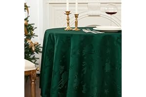 Romanstile runde Weihnachtstischdecke 160 cm Dunkelgrün abwaschbar & wasserabweisend,Jacquard Rentier & Weihnachtsbäume,Table Cloth Tischdecken rund für Ferien,Weihnachtsdeko,Christmas,Fest,Party,Xmas