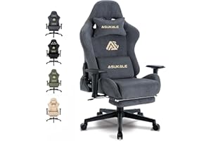 ‎ASUKALE Asukale Gaming Stuhl, Atmungsaktiver Bürostuhl Ergonomisch aus Hochwertigem Stoff, So Weich Wie Pelz, PC-Stuhl, Verstellbarer und Drehbarer Schreibtischstuhl mit Fußstütze, Grau