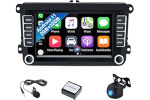 [2+32G] CAMECHO Android 11 Car Stereo with Wireless Carplay Android Auto for VW Polo Golf Caddy T5 Tiguan Skoda Seat 7 Inch Touch Screen Radio with AHD Backup Camera GPS WiFi Bluetooth FM RDS SWC HiFi