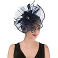 Fascinator Hat Feather Mesh Net Veil Party Hat Ascot Hats Flower Derby Hat with Clip and Hairband for Women