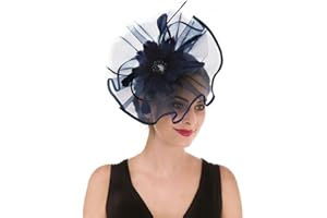 HAOJING Fascinator Hat Feather Mesh Net Veil Party Hat Ascot Hats Flower Derby Hat with Clip and Hairband for Women…