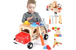 NAUOTK Giocattolo Cassetta attrezzo in legno, attrezzi da lavoro per bambini, gioco d’imitazione, giocattolo in legno per bambini 2-3-4 anni