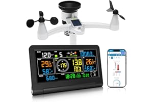 Urageuxy Station Meteo Connectée WiFi, 14-en-1 Station Meteo Sans Fil Avec Pluviometre, Baromètres, Anémomètre/Girouette, UV, Prévision Météo, Température et Humidité - Précision Professionnelle