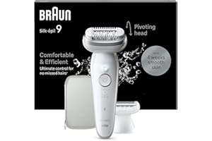 Braun Silk-épil 9 Epilatore Elettrico Donna Con Testina Flessibile, Wet&Dry, Pelle Liscia a Lungo, Con Testina Per Rasoio Elettrico Donna e Cappuccio Rifinitore, Depilatore Braun 9-041 Bianco/Argento