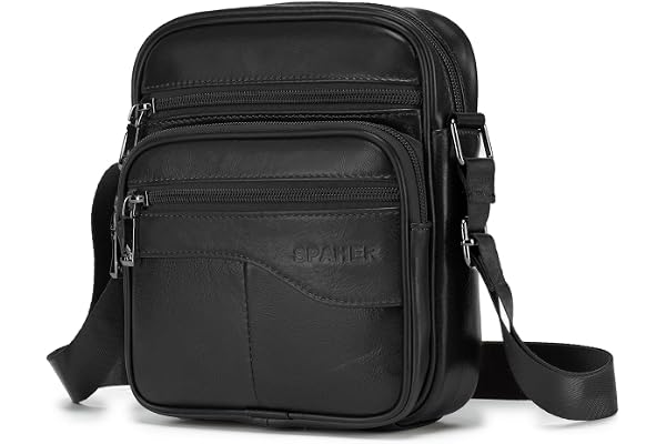 SPAHER Sacoche Homme Bandouliere Cuir Veritable Petit Sac Bandoulière Homme Sac Porté Epaule Sacs Business Vintage Sacs à Dos Porté Travers Pochettes Multifonctionnel Sacs à Main Voyage