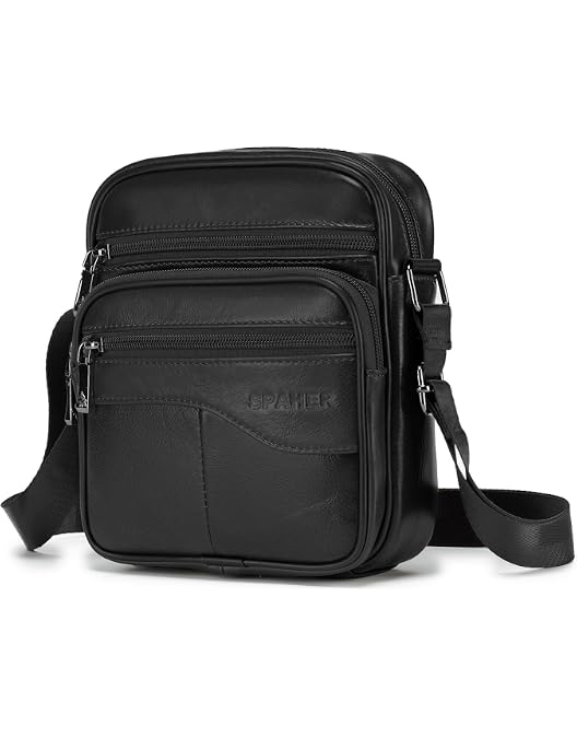Sac Bandoulière Homme MANNUOSI En Cuir Véritable - Sac Besace Tendance Loisir