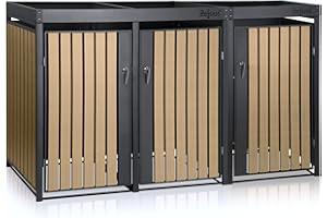 Zelsius Mülltonnenbox 3er mit Pflanzdach für 3 Tonnen | 120-240 Liter | Anthrazit RAL 7016 | Tür in Holzoptik inkl. Erweiterungsmöglichkeit | Mülltonnenhäuschen, Müllboxen