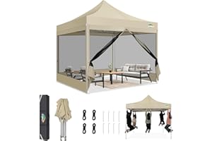 COBIZI Tonnelle Pliante 3x3m Robuste avec 4 Parois, Tente Reception Imperméable avec Moustiquaire, Barnum Pliant Professional Hauteur Réglable, Installation Facile avec Sac de Transport (Kaki)