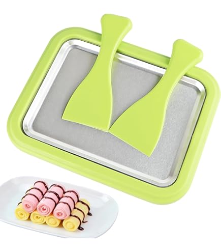 IJsplaat om ijs te maken, ijsroller maker pan met 2 spatels, doe-het-zelf opgerold ijsmaker, roestvrijstalen ijsrolmachine voor opgerolde ijs, bevroren yoghurt, gelato