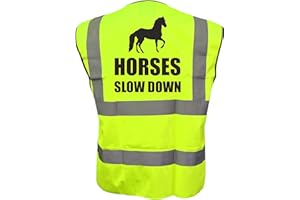 BROOK HI VIS UK Equestrian HORSES SLOW DOWN Hi Viz Vis Vest Horse Riding Reflective Waistcoat Jacket Road Safety Visibility