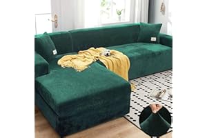 LINGKY Sofabezug Ecksofa L Form Stretch Samt Sofa Überzug Universal Couchbezug Für 1/2/3/4 Sitzer Waschbar Sofa Überwürfe (L Form Ecksofa Erfordert Zwei) - Sofabezug 2 Sitzer, Dunkelgrün