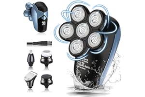 SUPERUVISTARE Rasoio Elettrico Barba, 6 IN 1 Testine Rotanti Rasoio Testa Calva IPX7 Impermeabile Tagliacapelli Uomo Wet & Dry USB Ricaricabile 100% Lavabile Tagliacapelli Professionale Regolabarba Senza Fili