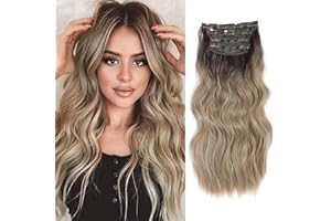MORICHY Hair Extensions Clip in 4pcs Ombre Natural Blonde Hair Extension Long Wavy Full Head Clip in Hair Extension Synthetic Fiber Hair Pieces for Women