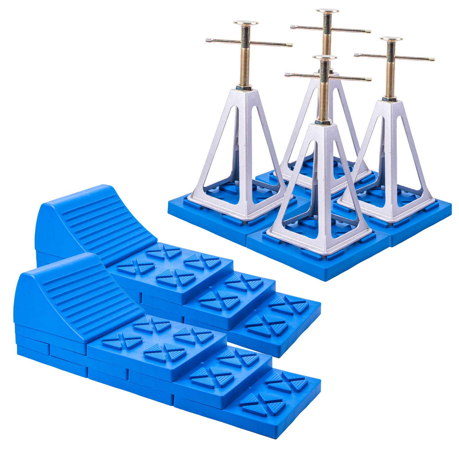 Multifunzione 2 X Keile + 4 X Cric Set per roulotte e camper