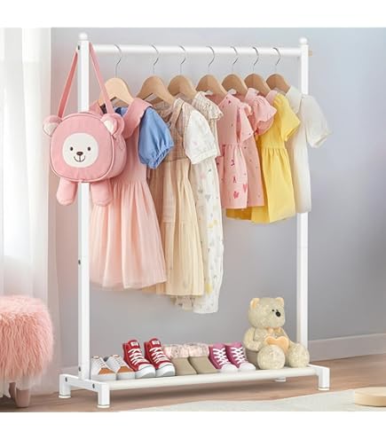 Relquorax Bamboe kledingstandaard voor kinderen met dubbele stang, kledingrek, kledingrek, perfect voor kostuums en accessoires (natuurlijke kleuren