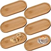 6 Pieces 16.8 x 8 cm, Oval Bamboo Trays, Small Wooden Serving Trays, Wooden Plates, Coasters for Tea, Coffee and Cakes
