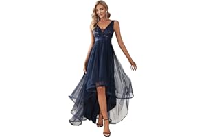 Ever-Pretty Robe de Cocktail Femme Longue Asymétrique High Low Col V Tulle Paillettes Soirée 00793