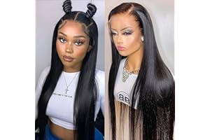 QAVA Straight 13X6 HD Lace Front Wigs Human Hair Wig,180 Density Lace Frontal Wigs Human Hair For Black Women,Brazilian Glueless Wig Virgin Human Hair Pre Plucked Bleached Knots Natural Color 18 Inch