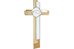 Kaltner Präsente Idea de regalo – Crucifijo de madera auténtica de 18 cm con símbolo de pescado para la pared moderna fabricada en el valle de Grodner Tirol del Sur