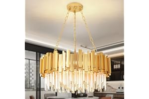 AOOCHOK Lampadario moderno in cristallo oro, illuminazione a sospensione rotonda in cristallo per soggiorno, sala da pranzo, camera da letto, ristorante, E14 x 8, D60 cm