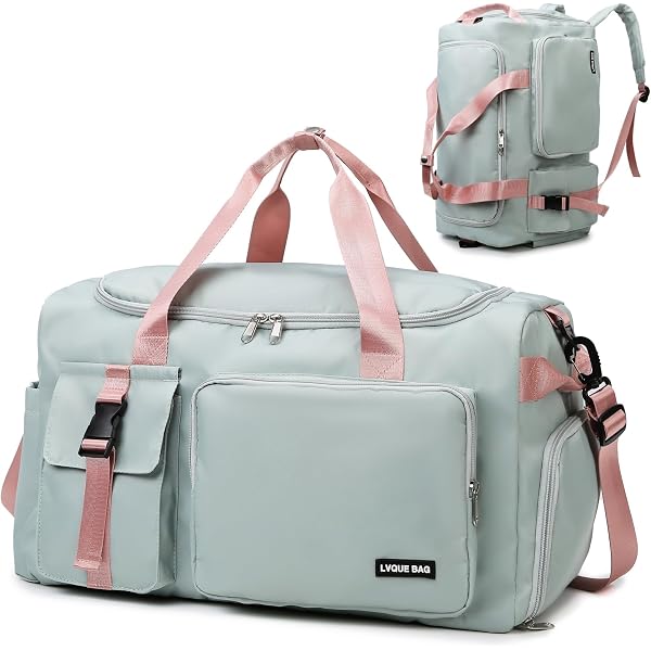 Sac De Sport Ado Fille HYC00 Sac De Sport Pour Femme, Sac De Week-End Pour Fille, Sacs De Transport De Nuit Avec Compartiment U00e0 Chaussures Et Poche Humide, Sacs D'entrau00eenement De Yoga,Beige