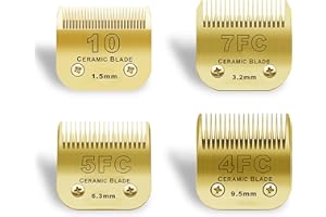 BESTBOMG 10+7FC+5FC+4FC - Lama di Ricambio per toelettatura di Cani, Compatibile con Le Serie Heiniger/Moser Max45/Andis A5, Tosaerba per Cani, Taglia Lunghezza 1,5 mm-9,5 mm, Oro