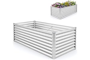 GiantexUK Metal Raised Garden Bed, Elevated Planter Box with Open Bottom & Rubber Wrapped Edges, Outdoor Flower Pots Grow Box Container for Vegetables Herbs Plants (180x95x60cm, Rectangular)