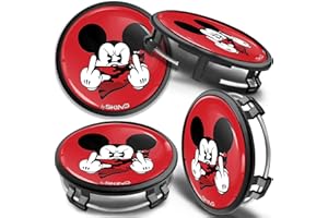 SkinoEu 4 x 75mm Wheel Centre Alloy Hub Center Caps Compatible for Part Numbers B66470207 / B66470200 Hubcaps Black Mouse Middle Finger Red CM 1