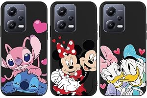 nurkorki [3 Confezioni Cover per Xiaomi Redmi Note 12 5G 6,67", Stitch Comic con Disegni Pattern Custodia Per Redmi Note 12 5G Cover Morbido TPU Kawaii Cuore Coppia Case Antiurto