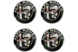VS 4 Tappi Adesivi Coprimozzo 50mm Compatibili con Alfa Romeo Auto 147 156 GT Giulia Mito Nero Specchio MIrror Black Cerchi Lega Ruota Coppette