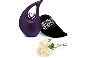 KEEPSAKE COMPANY Lila tropfenförmige mittelgroße Urnen für menschliche Asche mit silbernem Herz (6 Zoll Höhe) – einzigartige mittelgroße Urnenbestattungsurne – kleine Haustierurnen, lila matt